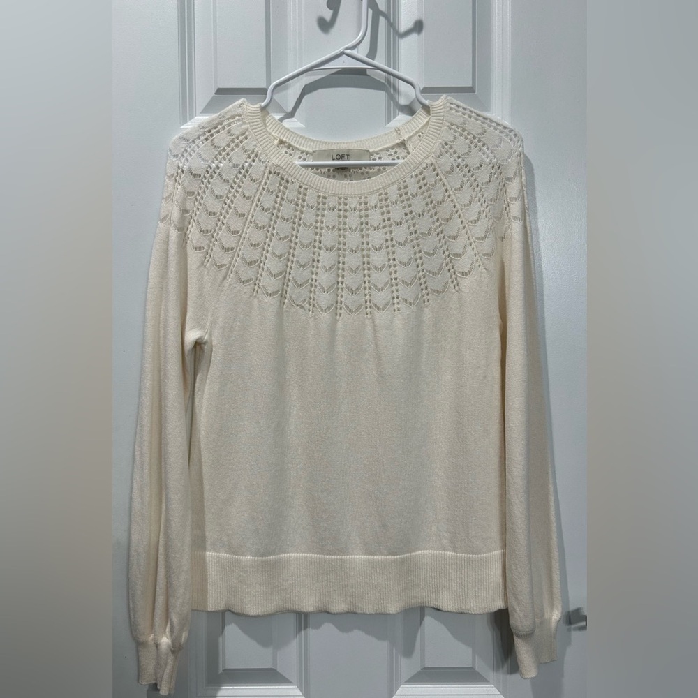 Loft Wool Blend Lightweight Sweater Delicate Crochet Beachy Preppy Size‎ S